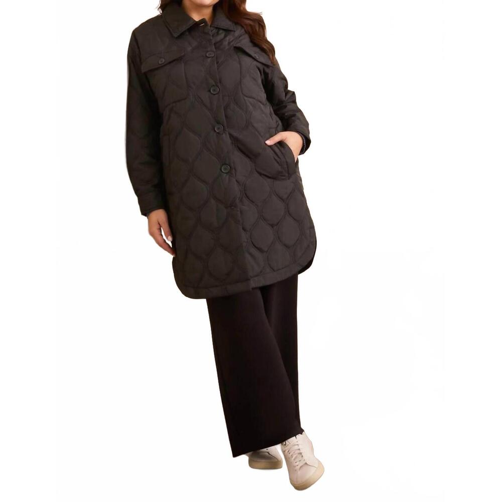NEW TRIBAL long quilted button-up jacket with pockets in black